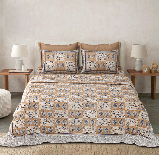 Handcrafted Jaipuri Look Cotton Double Bedsheet with 2 Reversible Pillow Covers