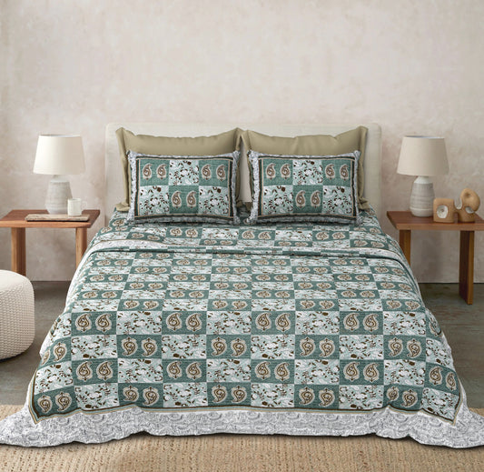 Handcrafted Jaipuri Look Cotton Double Bedsheet with 2 Reversible Pillow Covers