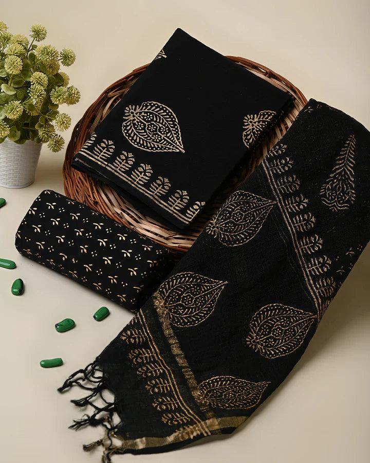 Black And White Cotton Suit With Kota Doriya Dupatta
