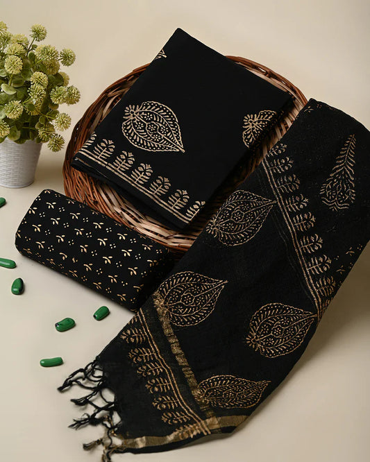 Black And White Cotton Suit With Kota Doriya Dupatta