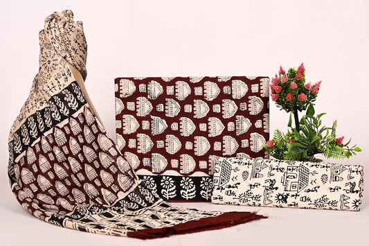 Traditional Jaipuri Block Print Suit with Chiffon Dupatta
