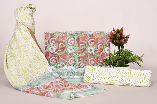 Premium Unstitched Cotton Suit with Chiffon Dupatta
