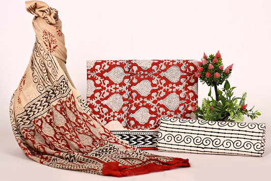 Classic Handcrafted Cotton Suit with Chiffon Dupatta