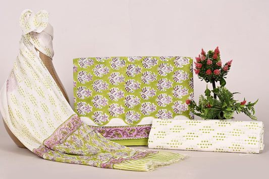 Traditional Jaipuri Block Print Suit with Chiffon Dupatta
