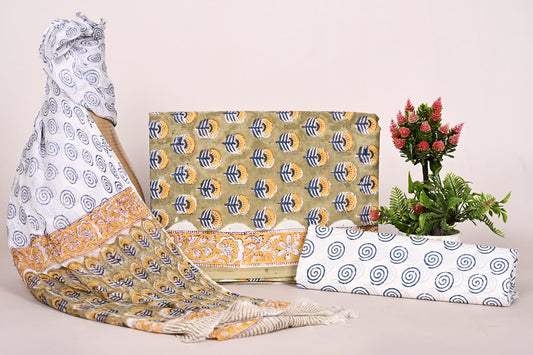 Jaipur Hand Block Printed Cotton Suit with Chiffon Dupatta