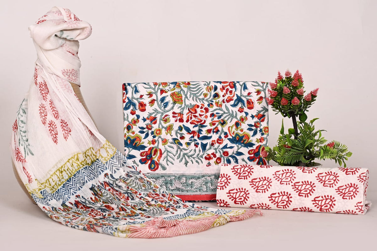 Designer Floral Cotton Unstitched Suit Material Set