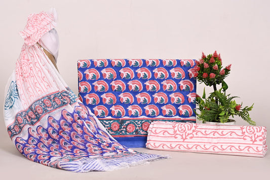 Floral Printed Pure Cotton Suit with Chiffon Dupatta