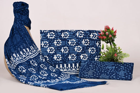 Handcrafted Cotton Dress Material with Pure Chiffon Dupatta