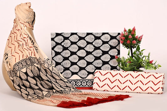 Jaipur Hand Block Printed Cotton Suit with Chiffon Dupatta