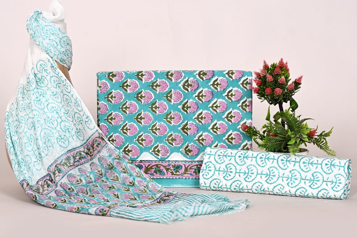 Handcrafted Cotton Dress Material with Pure Chiffon Dupatta