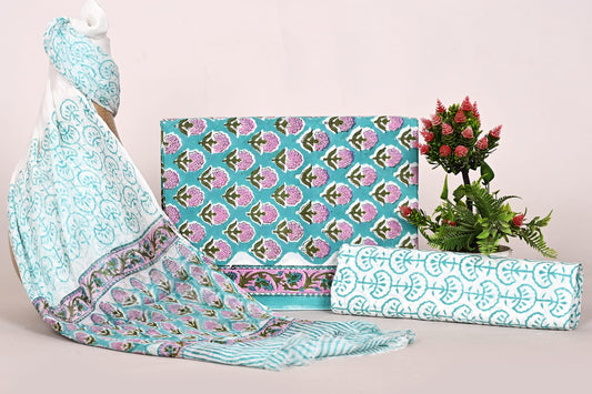Handcrafted Cotton Dress Material with Pure Chiffon Dupatta