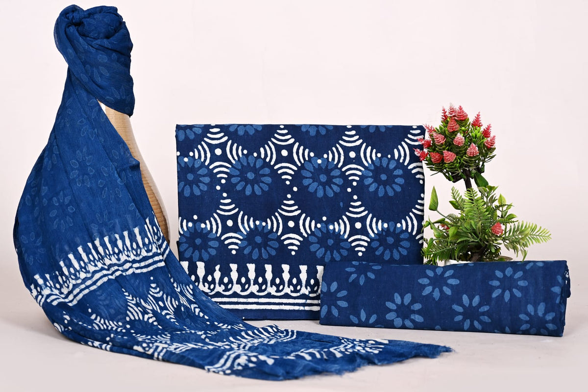 Handcrafted Cotton Dress Material with Pure Chiffon Dupatta
