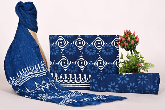 Handcrafted Cotton Dress Material with Pure Chiffon Dupatta