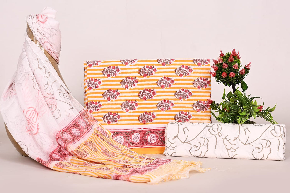 Royal Sanganeri Block Print Suit with Chiffon Dupatta