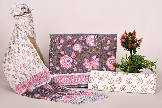 Designer Floral Cotton Unstitched Suit Material Set