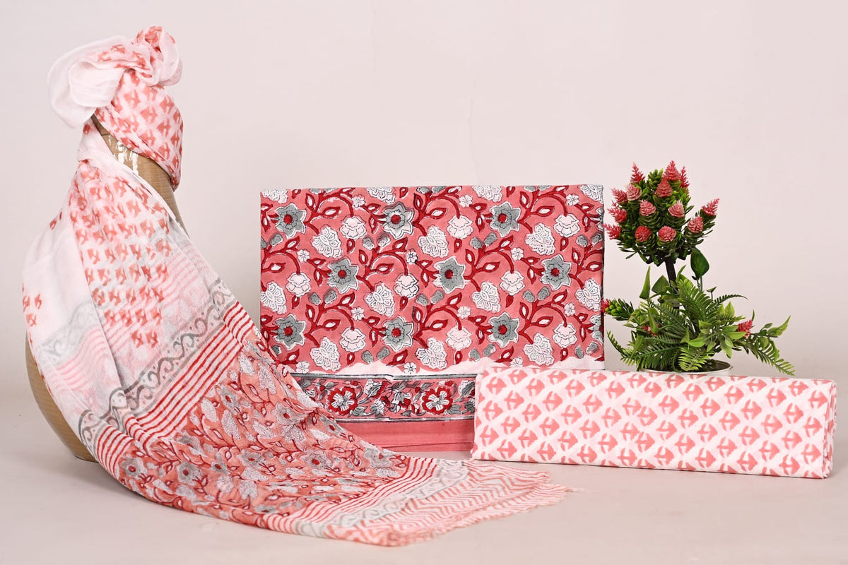 Designer Floral Cotton Unstitched Suit Material Set