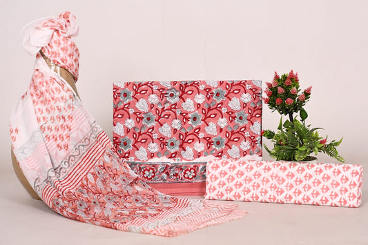 Designer Floral Cotton Unstitched Suit Material Set