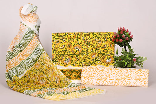 Designer Printed Cotton Suit with Chiffon Dupatta Online