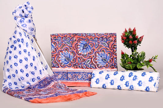 Jaipur Hand Block Printed Cotton Suit with Chiffon Dupatta