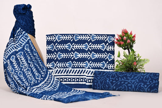 Premium Unstitched Cotton Suit with Chiffon Dupatta