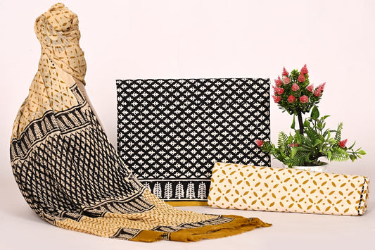 Handcrafted Cotton Dress Material with Pure Chiffon Dupatta