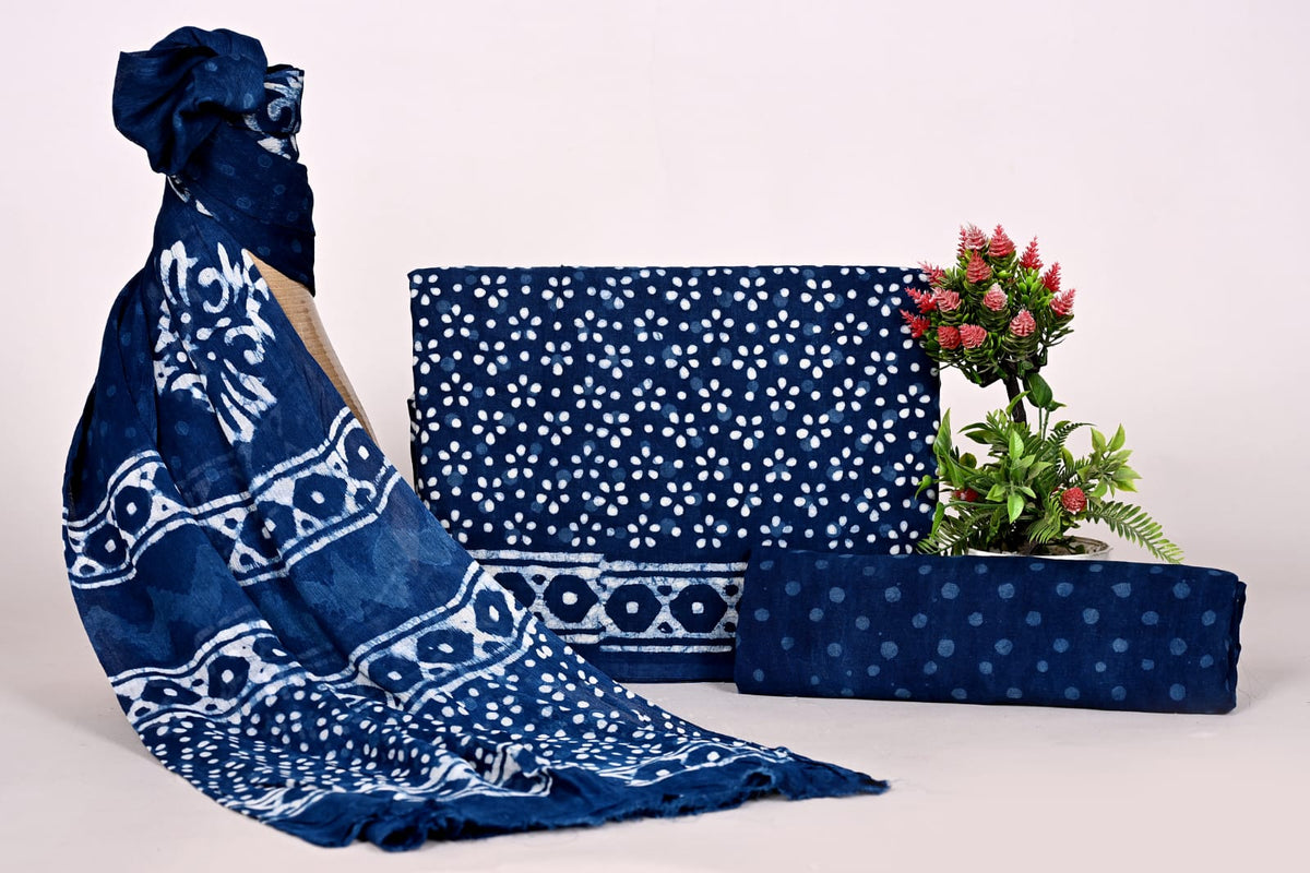 Premium Unstitched Cotton Suit with Chiffon Dupatta
