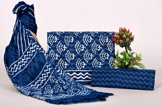 Floral Printed Pure Cotton Suit with Chiffon Dupatta