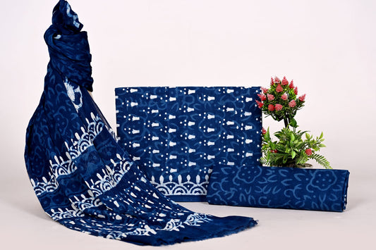 Jaipur Hand Block Printed Cotton Suit with Chiffon Dupatta