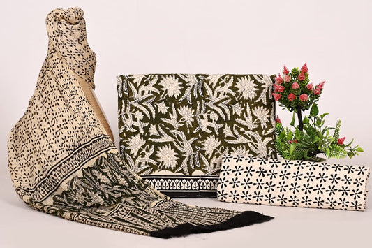 Floral Printed Pure Cotton Suit with Chiffon Dupatta