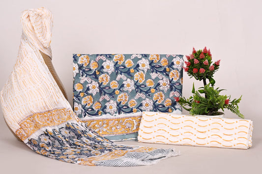 Breezy Lightweight Floral Cotton Suit with Chiffon Dupatta