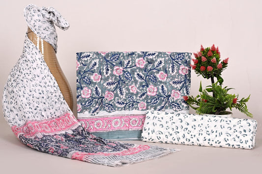 Breezy Lightweight Floral Cotton Suit with Chiffon Dupatta