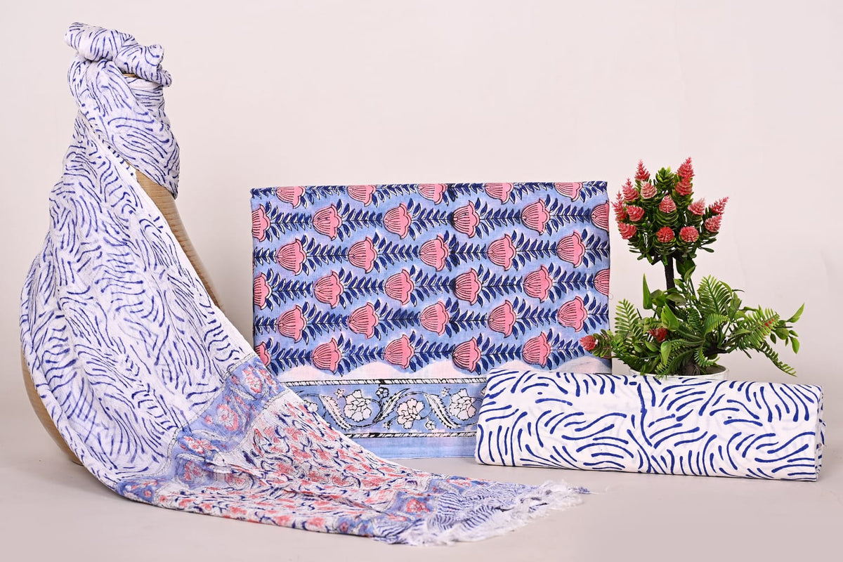 Authentic Unstitched Hand Block Print Cotton Suits Set