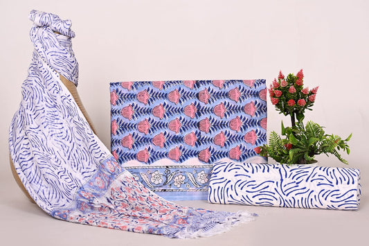 Authentic Unstitched Hand Block Print Cotton Suits Set