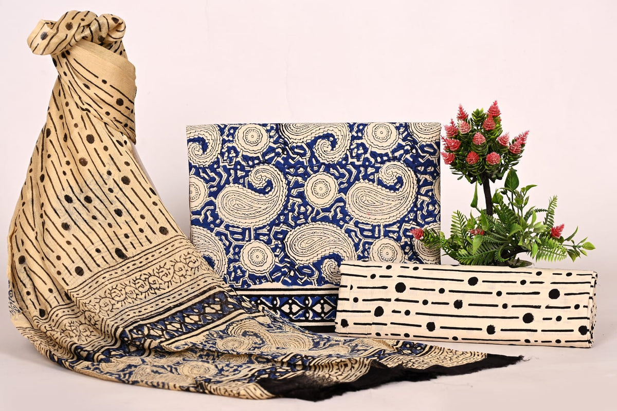 Designer Printed Cotton Suit with Chiffon Dupatta Online