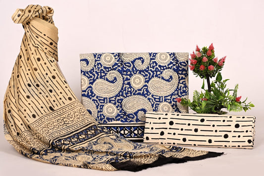 Designer Printed Cotton Suit with Chiffon Dupatta Online