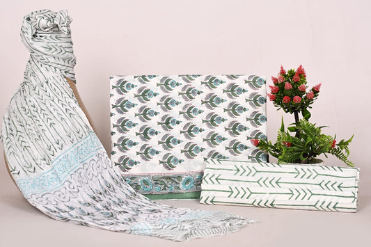 Designer Printed Cotton Suit with Chiffon Dupatta Online