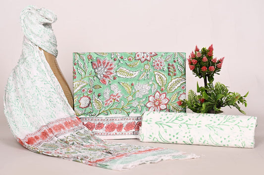 Jaipur Hand Block Printed Cotton Suit with Chiffon Dupatta