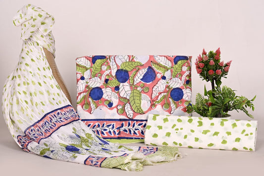 Traditional Jaipuri Block Print Suit with Chiffon Dupatta
