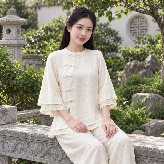 Vietnamese Buddhist Traditional Clothing Set Round