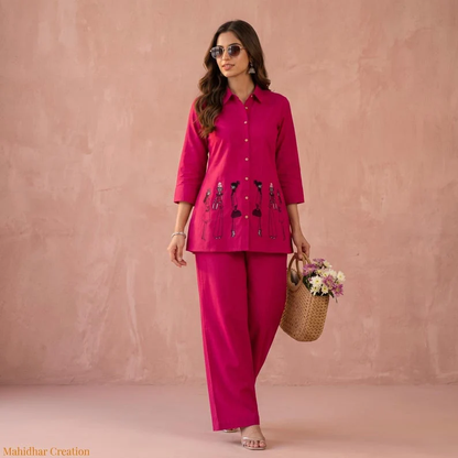 Magenta Pink Indo Western Women Co Ord Set