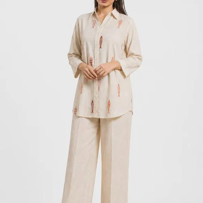 Off White Linen Cotton Women Co Ord Set