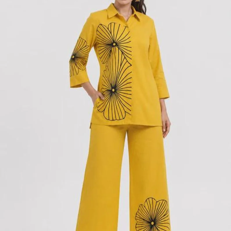 Mustard Yellow Cotton Women Co Ord Set