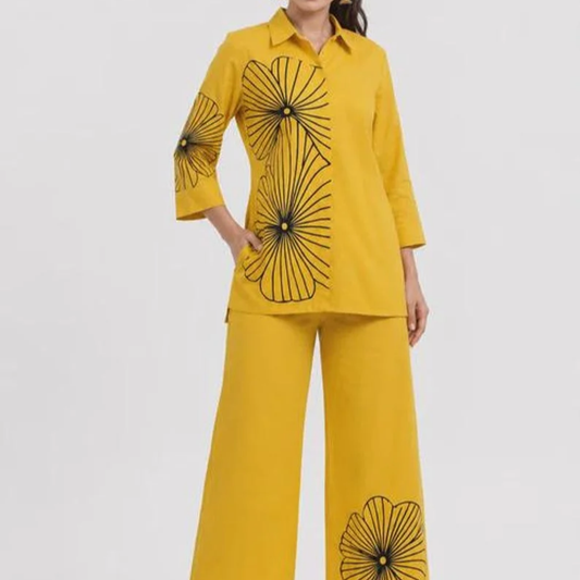 Mustard Yellow Cotton Women Co Ord Set