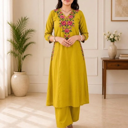 Yellow Cotton Kurta Palazzo Set For Women