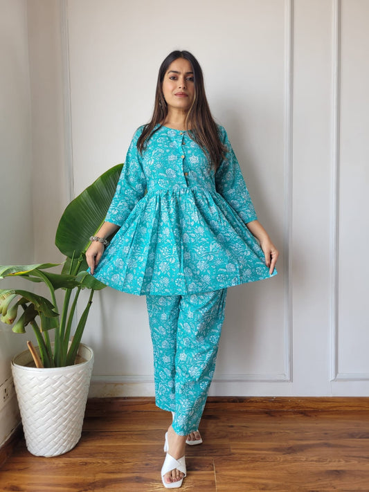 Stylish Handcrafted Block Print Cotton Co-ord Set for Women