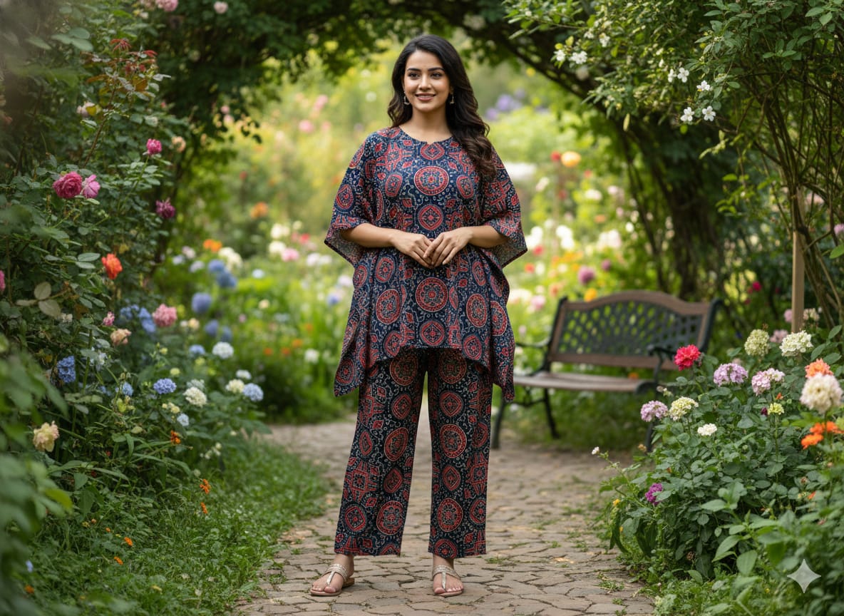 Traditional Bagru Print Cotton Kurti Palazzo Set