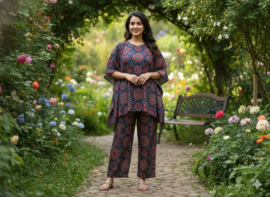 Traditional Bagru Print Cotton Kurti Palazzo Set