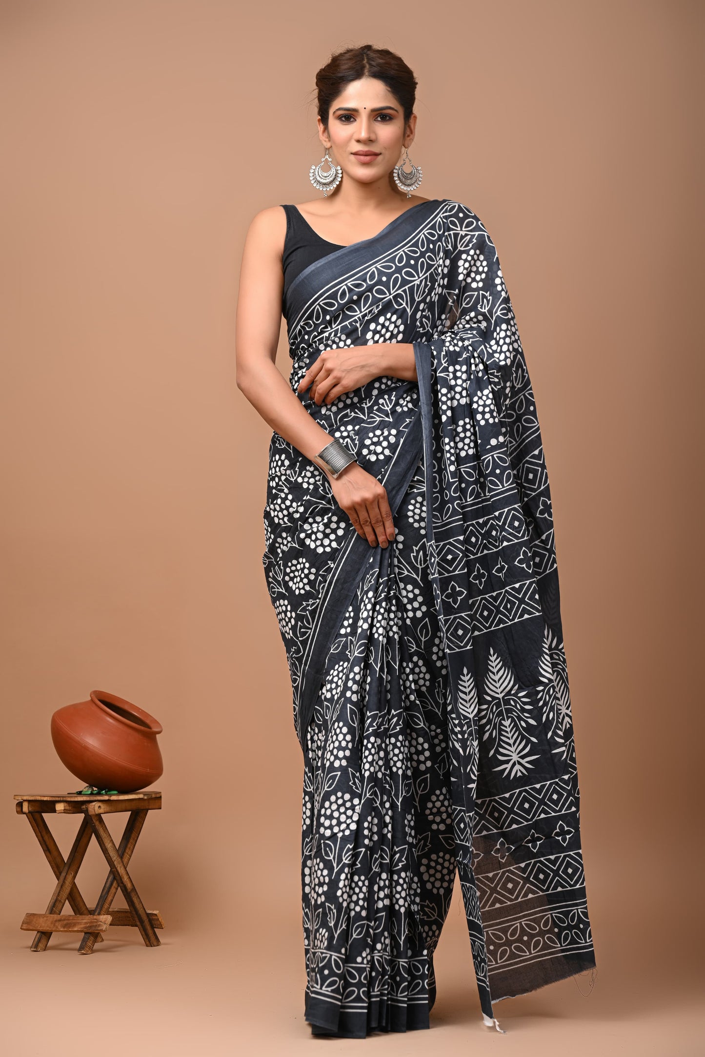 Mul Cotton Block Print Saree