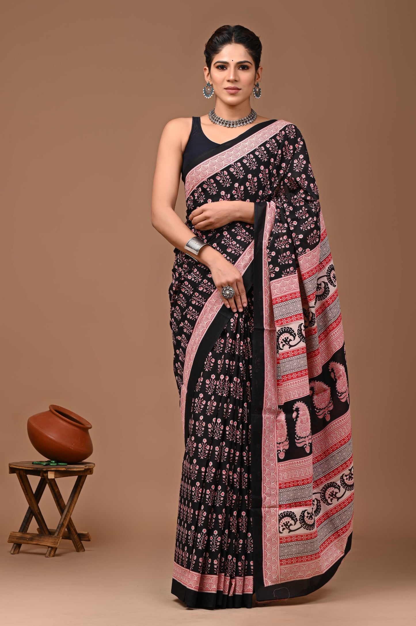 Mul Cotton Block Print Saree