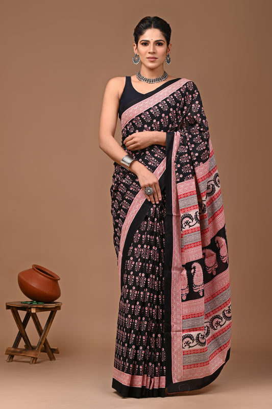 Mul Cotton Block Print Saree